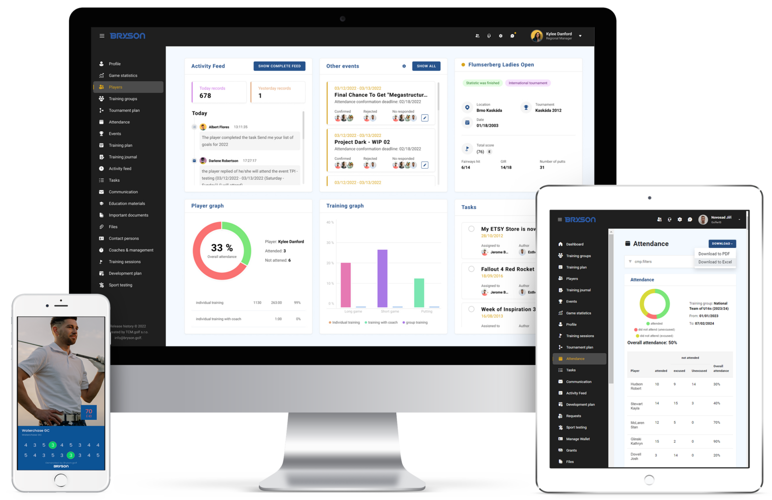 Bryson application on three different devices, PC, laptop, mobile phone